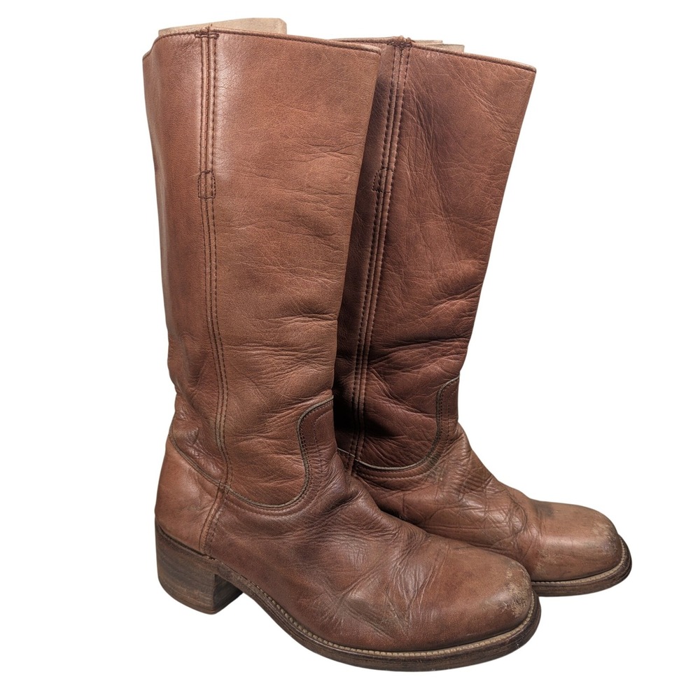 9 D Men 10.5 W Women Vtg 80s Frye Campus Boots Leather USA Made 2950 Distressed